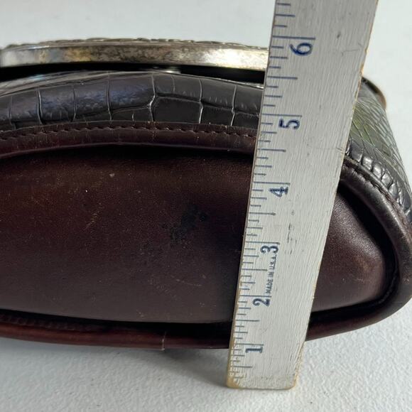 Brighton Crossbody Bag Woven Croc Embossed Brown Leather Metal Detail on Flap - Picture 13 of 16